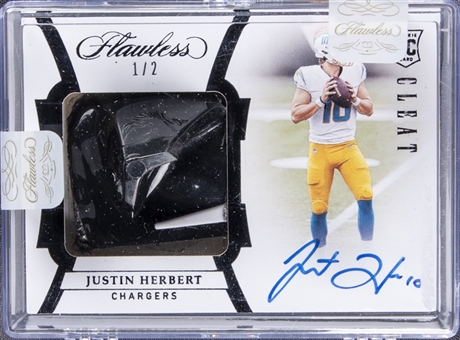 2020 Panini Flawless "Cleat" #RCA-JHE Justin Herbert Signed Cleat Relic Rookie Card (#1/2)